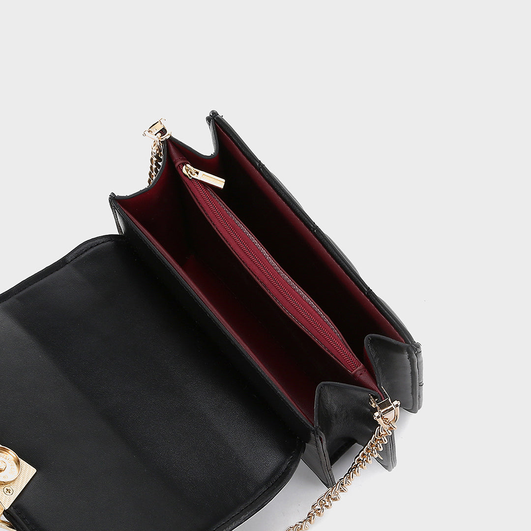 Contrast frame flap studded quilted PU leather crossbody bag