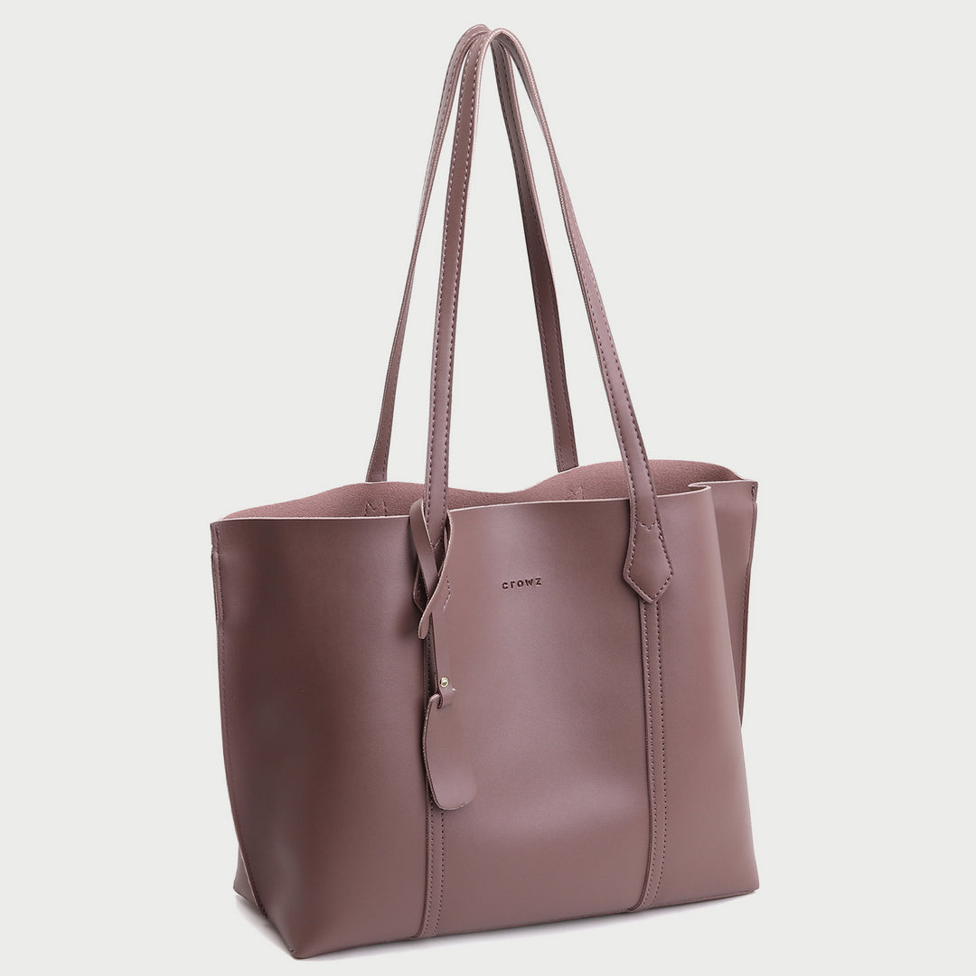 Modern minimal dual compartment zip pocket roomy PU leather tote