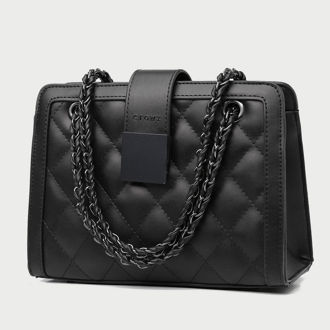 Square embellished quilted PU leather crossbody bag