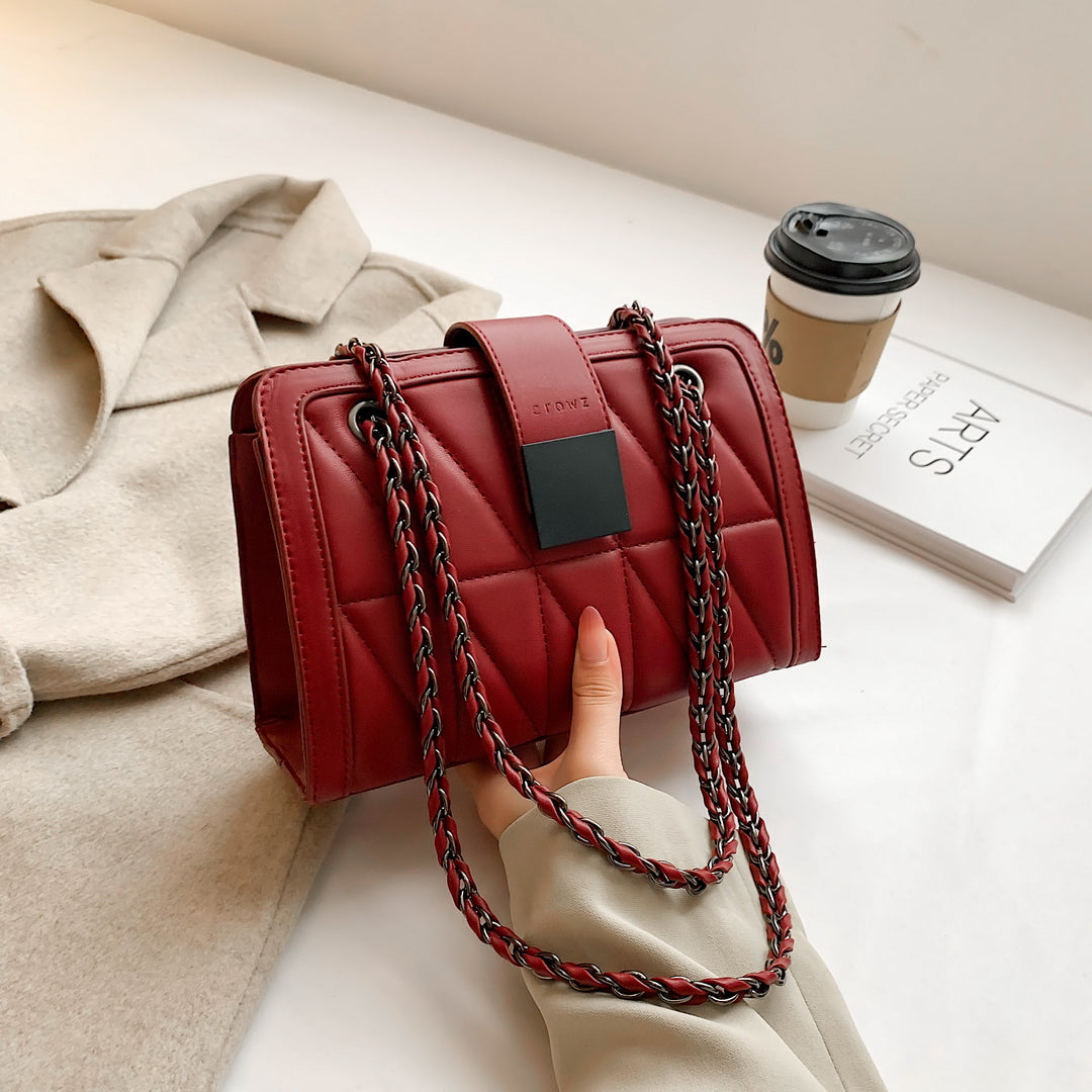 Square embellished strap quilted PU leather crossbody bag