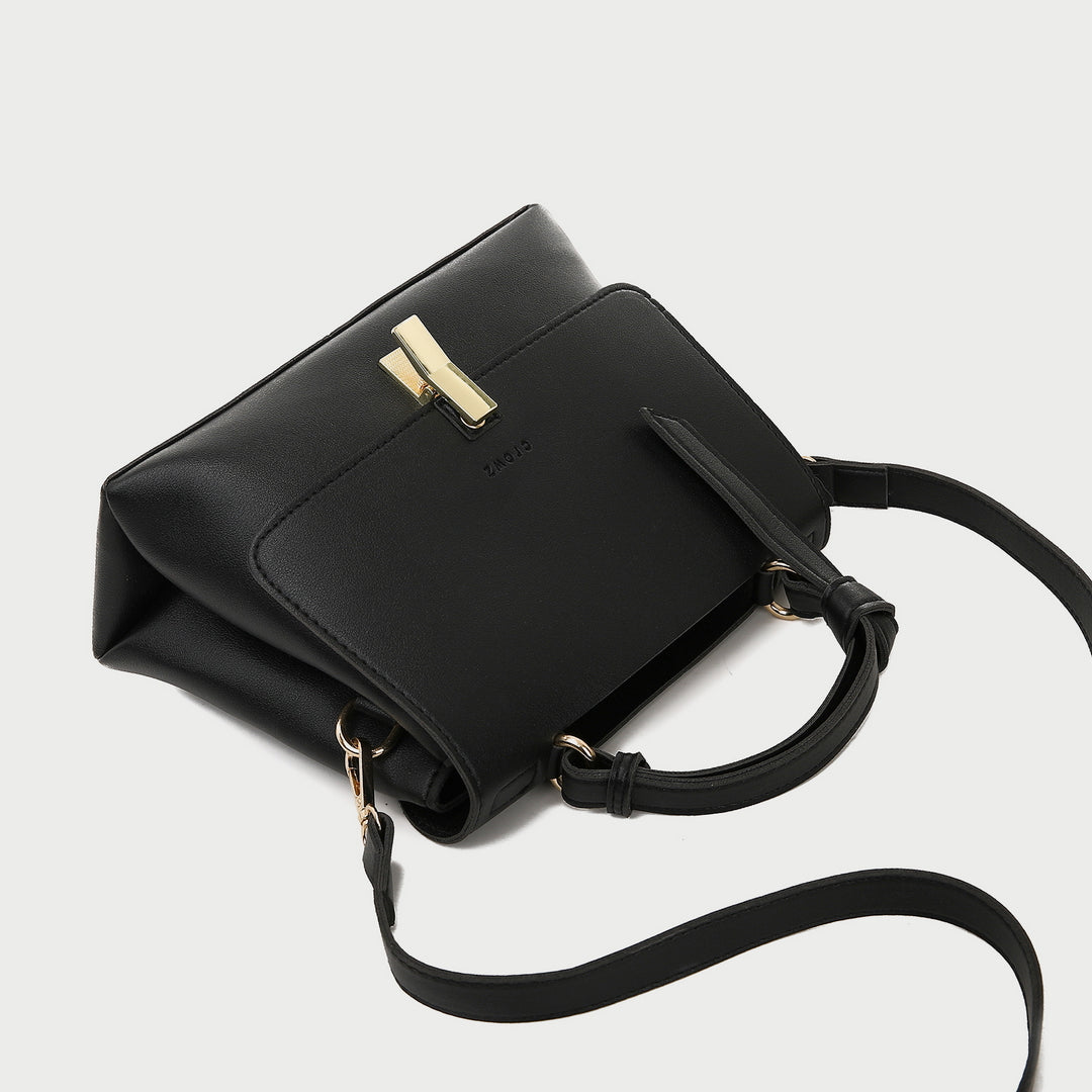 Metal clip lock open-top flap PU leather crossbody bag