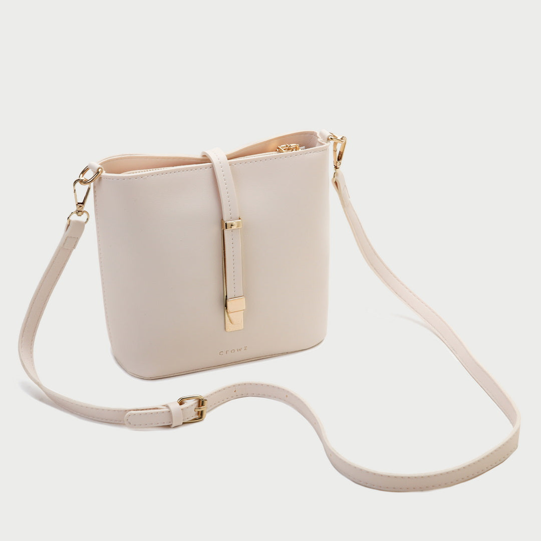 Metal accent strap PU leather crossbody bag