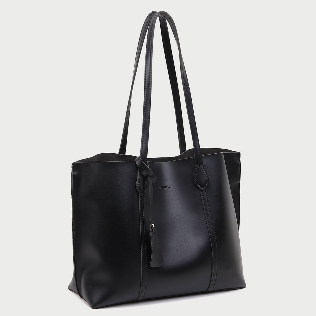 Modern minimal dual compartment zip pocket roomy PU leather tote