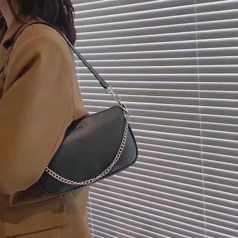 Circular zip pouch chain handle PU leather crossbody bag