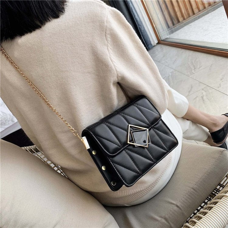 Contrast frame flap studded quilted PU leather crossbody bag