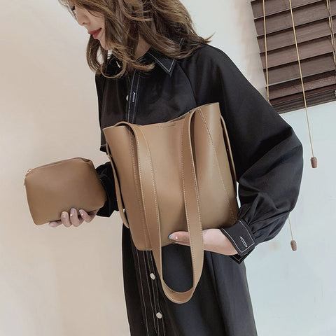 Topstitching PU leather 2-in-1 bucket bag