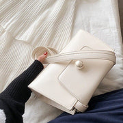 Faux pearl embellished flap PU leather shoulder bag