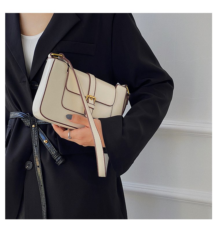 Buckle strap flap slim PU leather shoulder bag