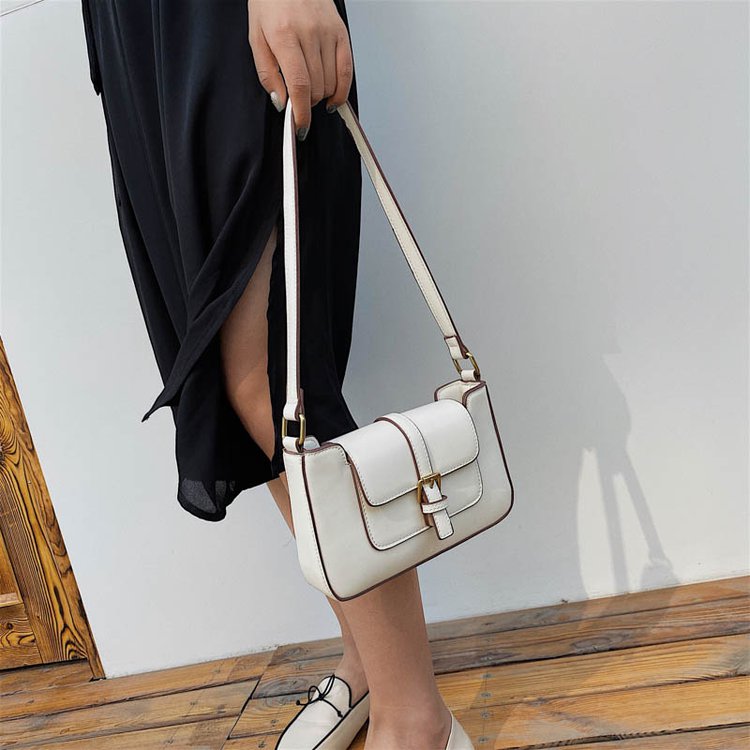 Buckle strap flap slim PU leather shoulder bag
