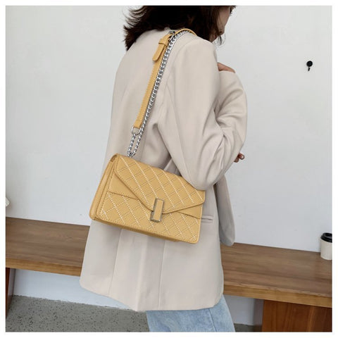 Envelope style layer flap quilted PU leather crossbody bag