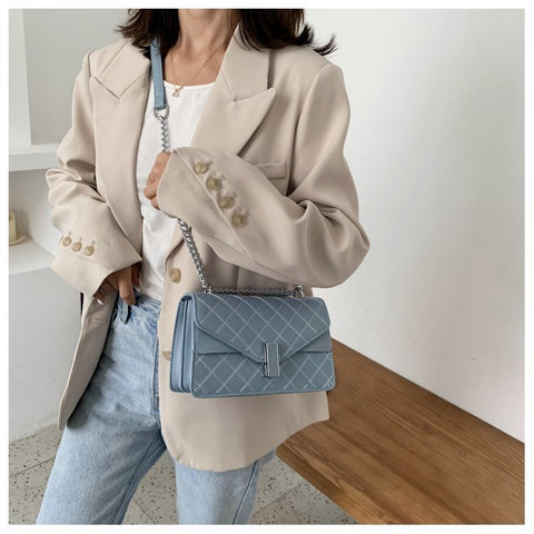 Envelope style layer flap quilted PU leather crossbody bag