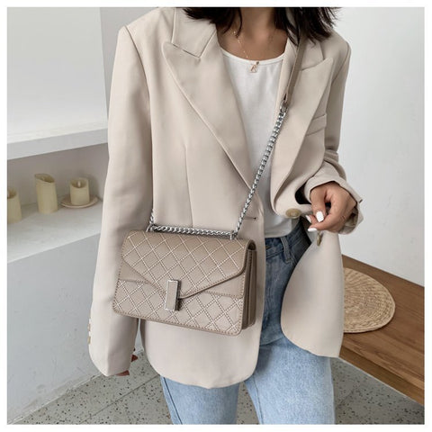 Envelope style layer flap quilted PU leather crossbody bag