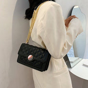 Colourblock disc embellished flap quilted PU leather crossbody bag