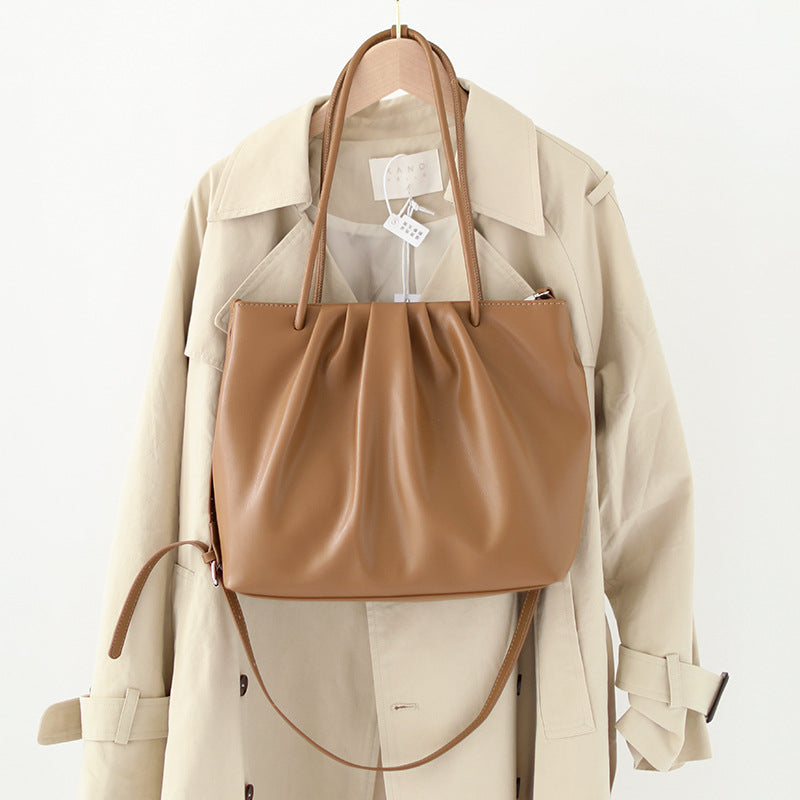 Ruched PU leather tote