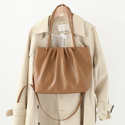 Ruched PU leather tote