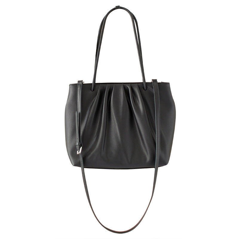 Ruched PU leather tote