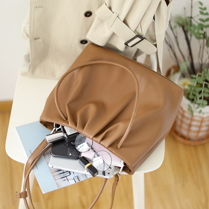 Ruched PU leather tote