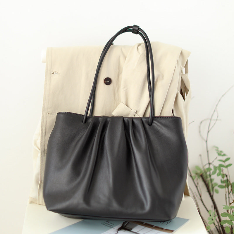 Ruched PU leather tote