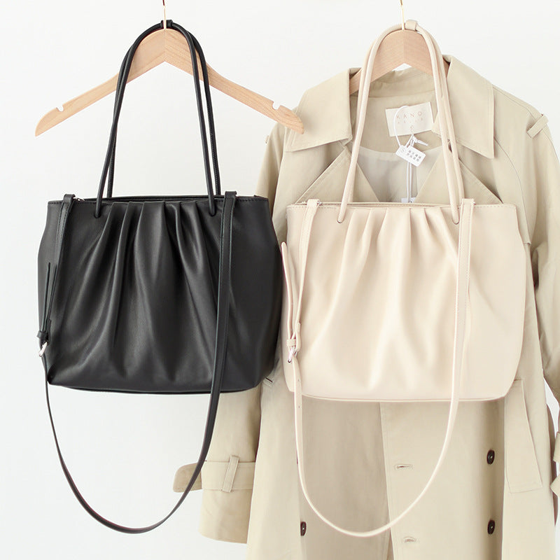 Ruched PU leather tote