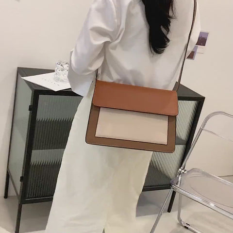 Colourblock classic flap-style PU leather crossbody bag
