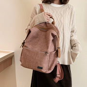 PU leather side buckled strap canvas backpack