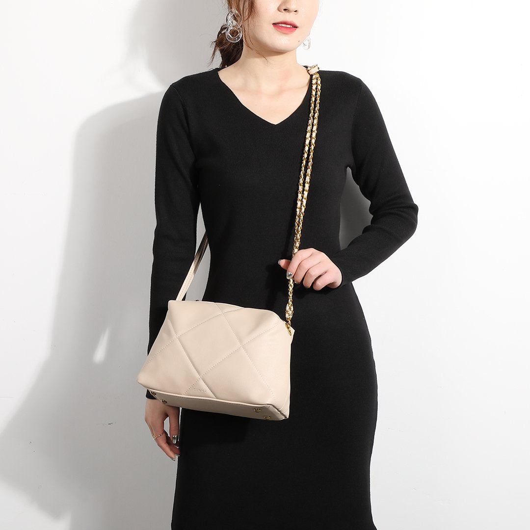 Chain strap quilted PU leather crossbody bag