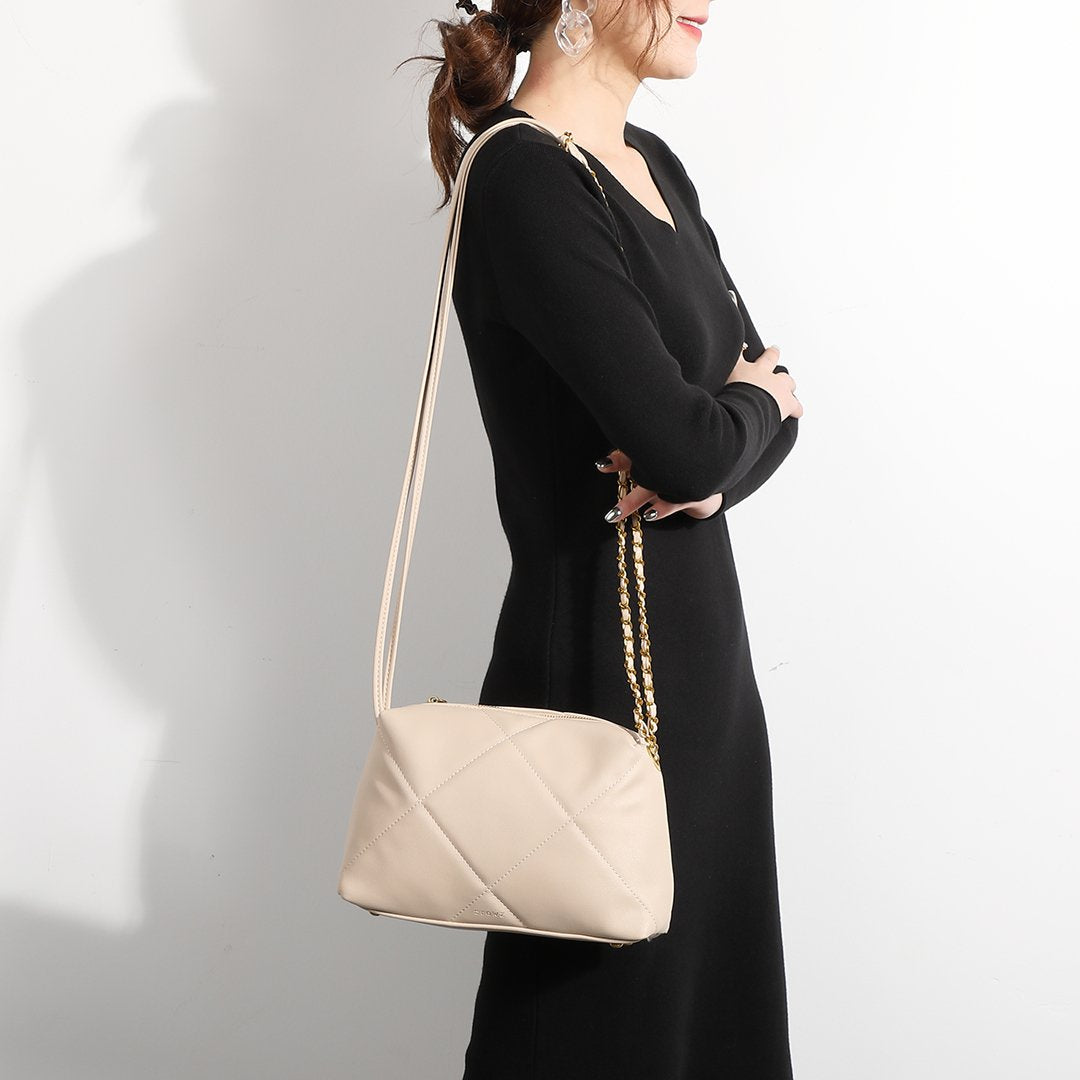 Chain strap quilted PU leather crossbody bag