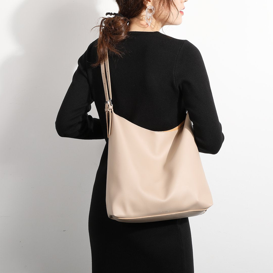 Double buckled strap large 2-in-1 soft PU leather tote