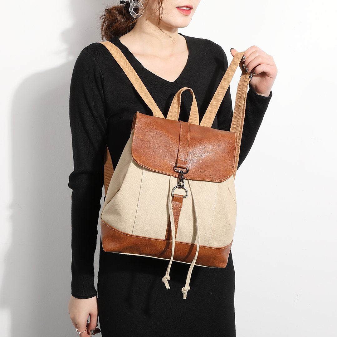 Retro PU leather lobster clasp canvas backpack