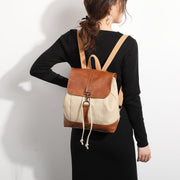 Retro PU leather lobster clasp canvas backpack
