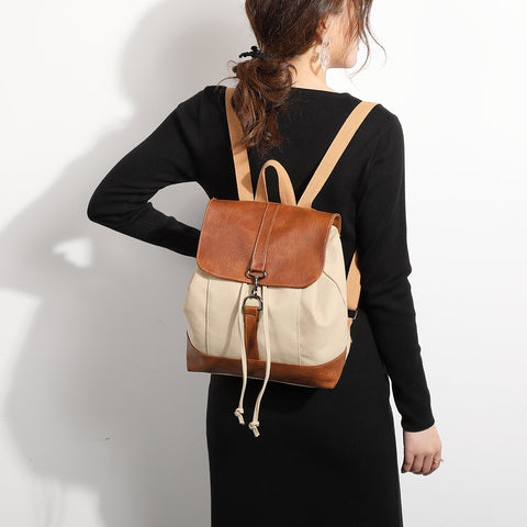 Retro PU leather lobster clasp canvas backpack