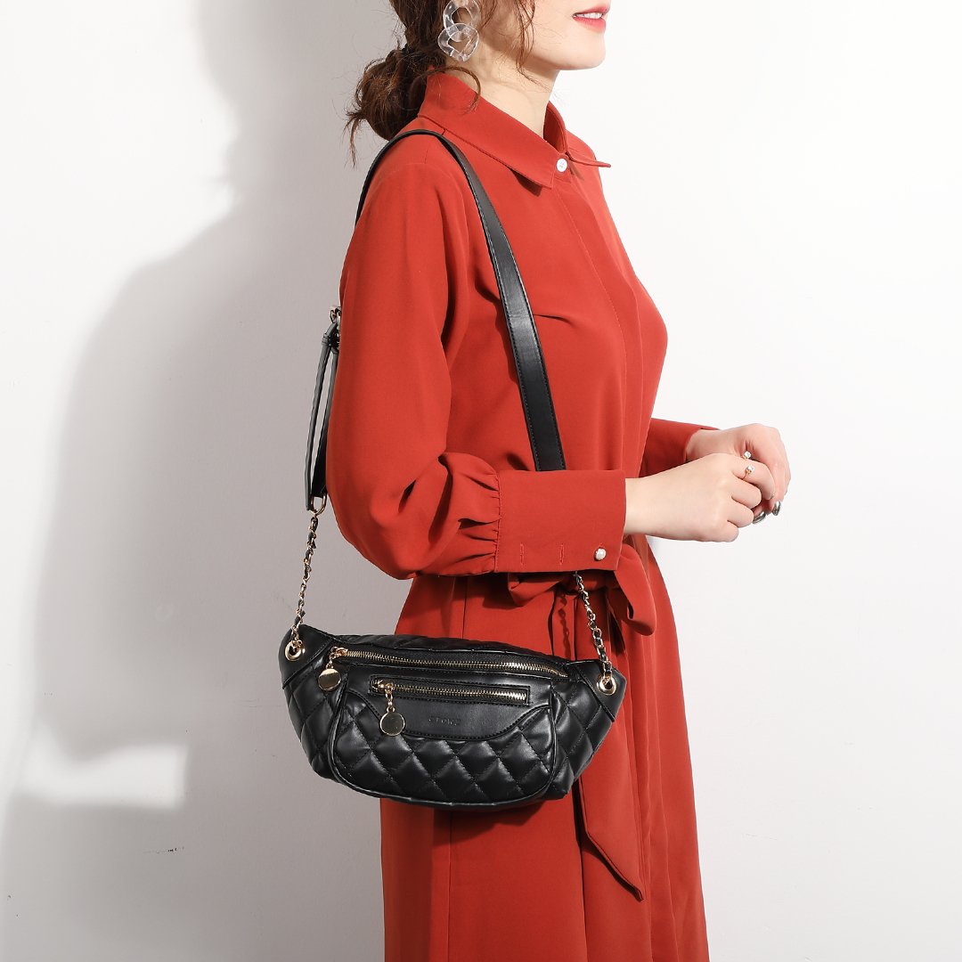 Double zip quilted PU leather bum bag