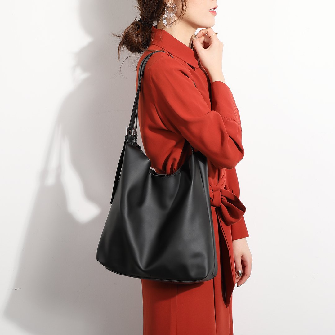 Double buckled strap large 2-in-1 soft PU leather tote