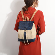 Retro PU leather lobster clasp canvas backpack