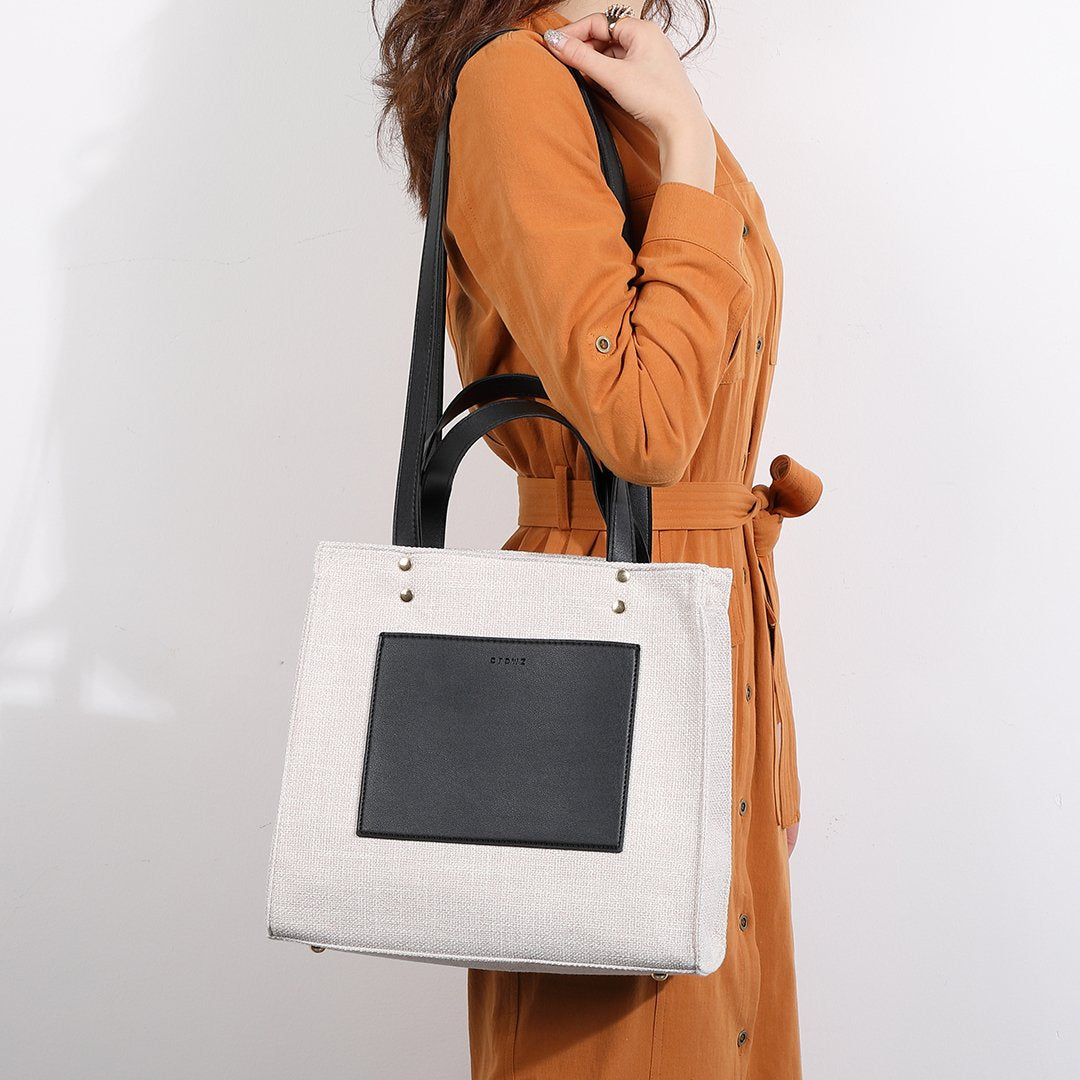 PU leather front pocket canvas tote