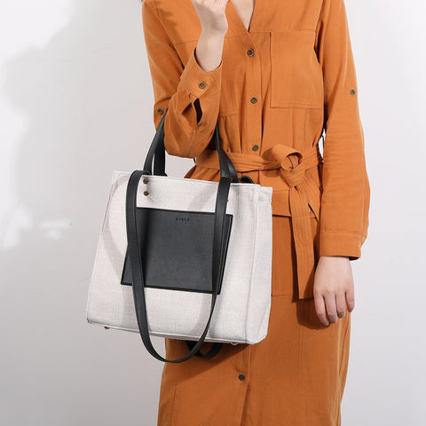 PU leather front pocket canvas tote