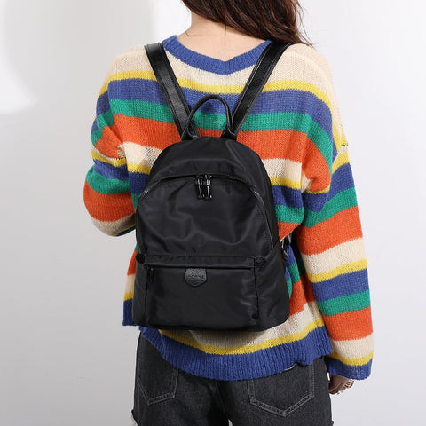 Logo stamped PU leather trim nylon backpack