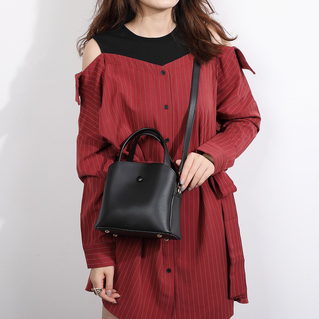 Top handle single stud PU leather crossbody bag