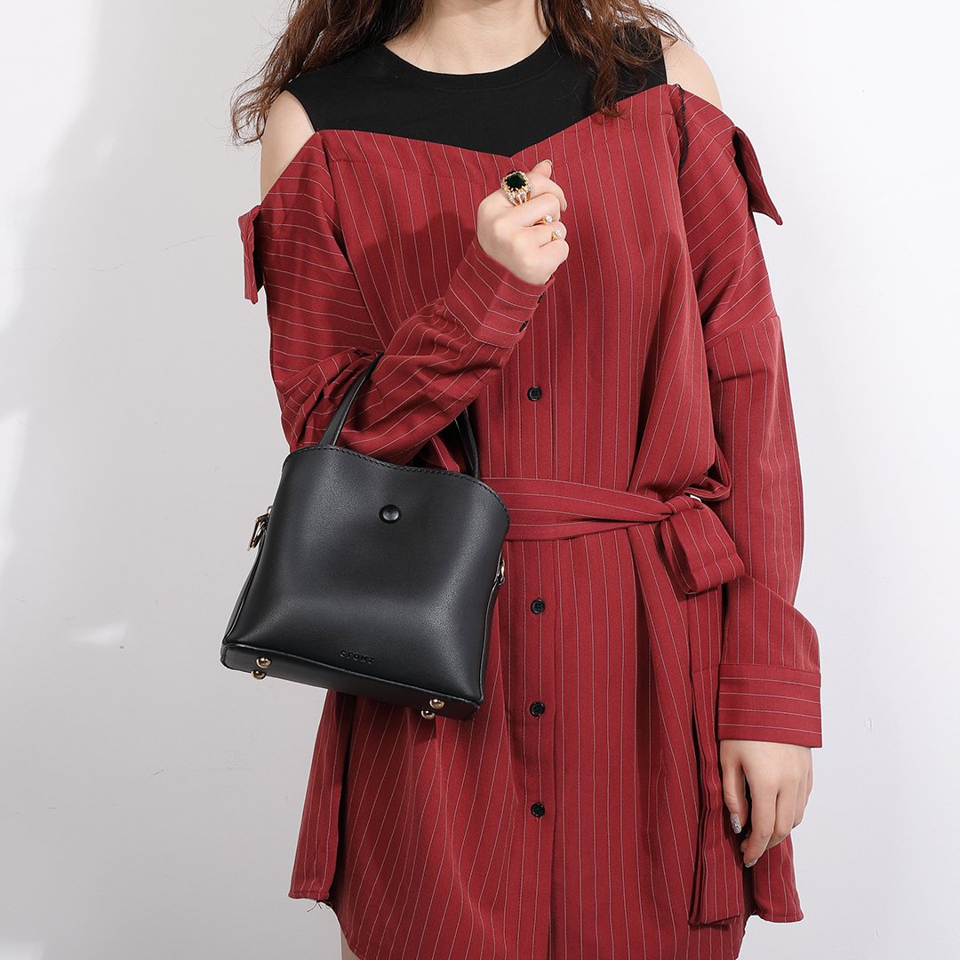 Top handle single stud PU leather crossbody bag