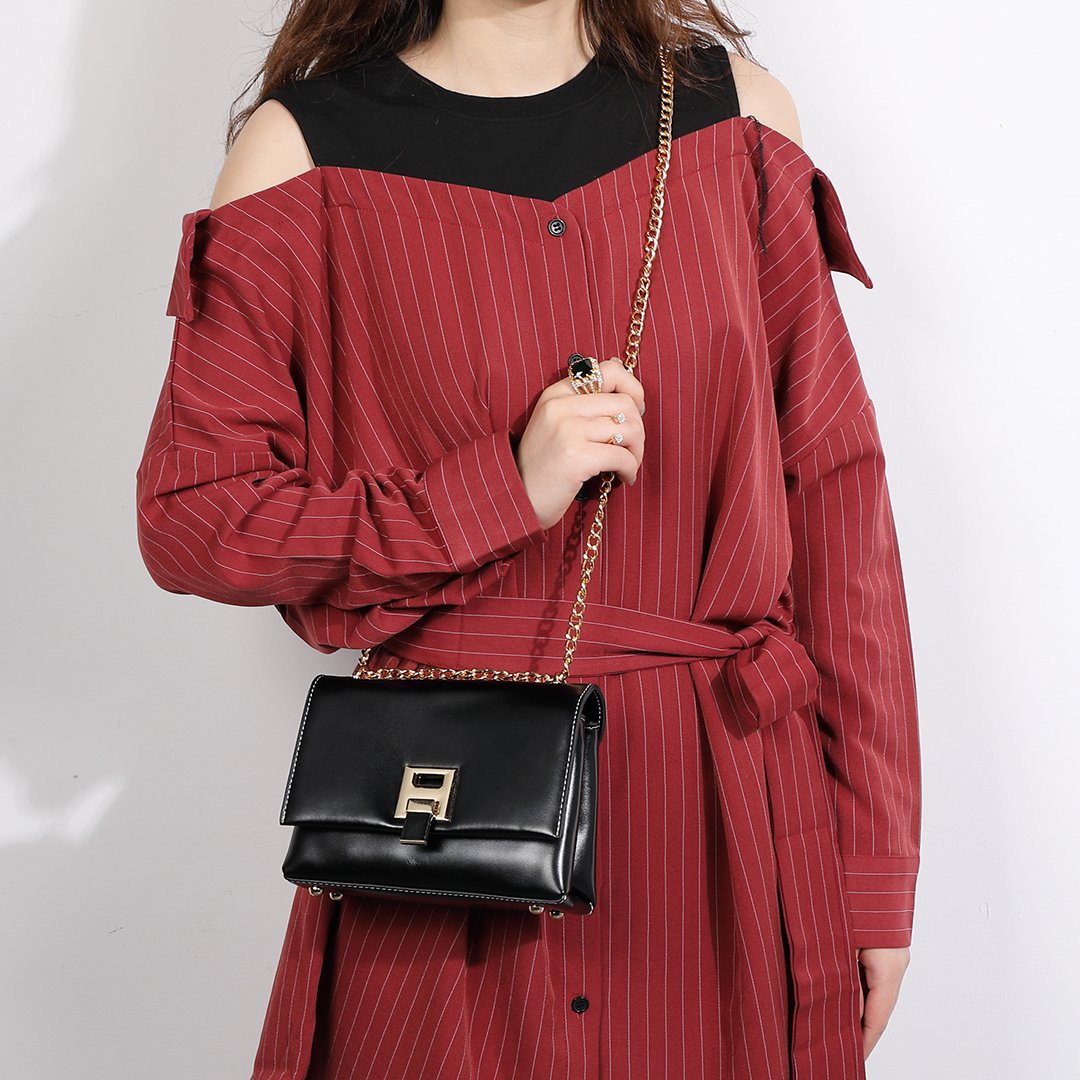 Unique metal clip-lock PU leather crossbody bag
