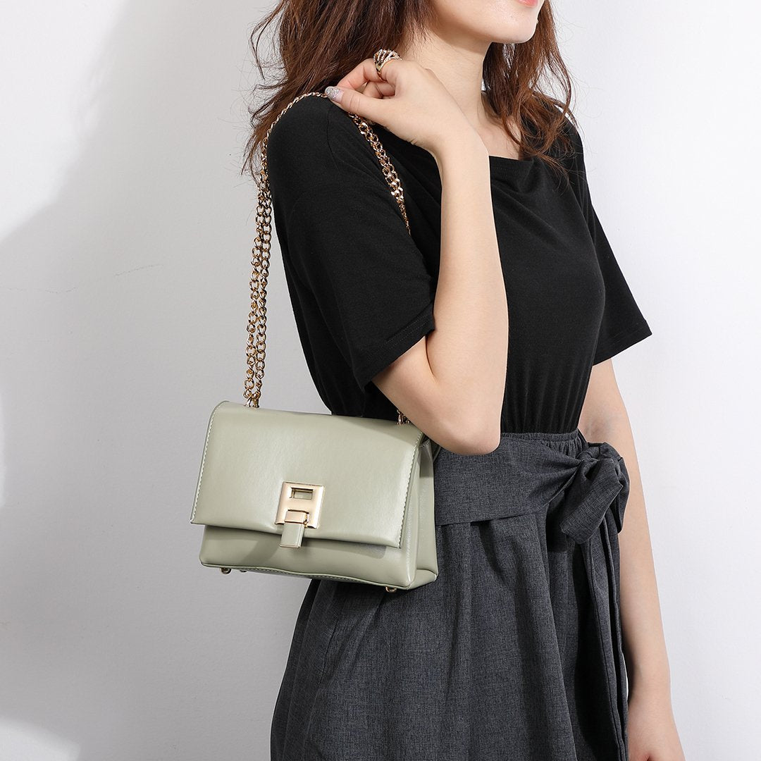 Unique metal clip-lock PU leather crossbody bag