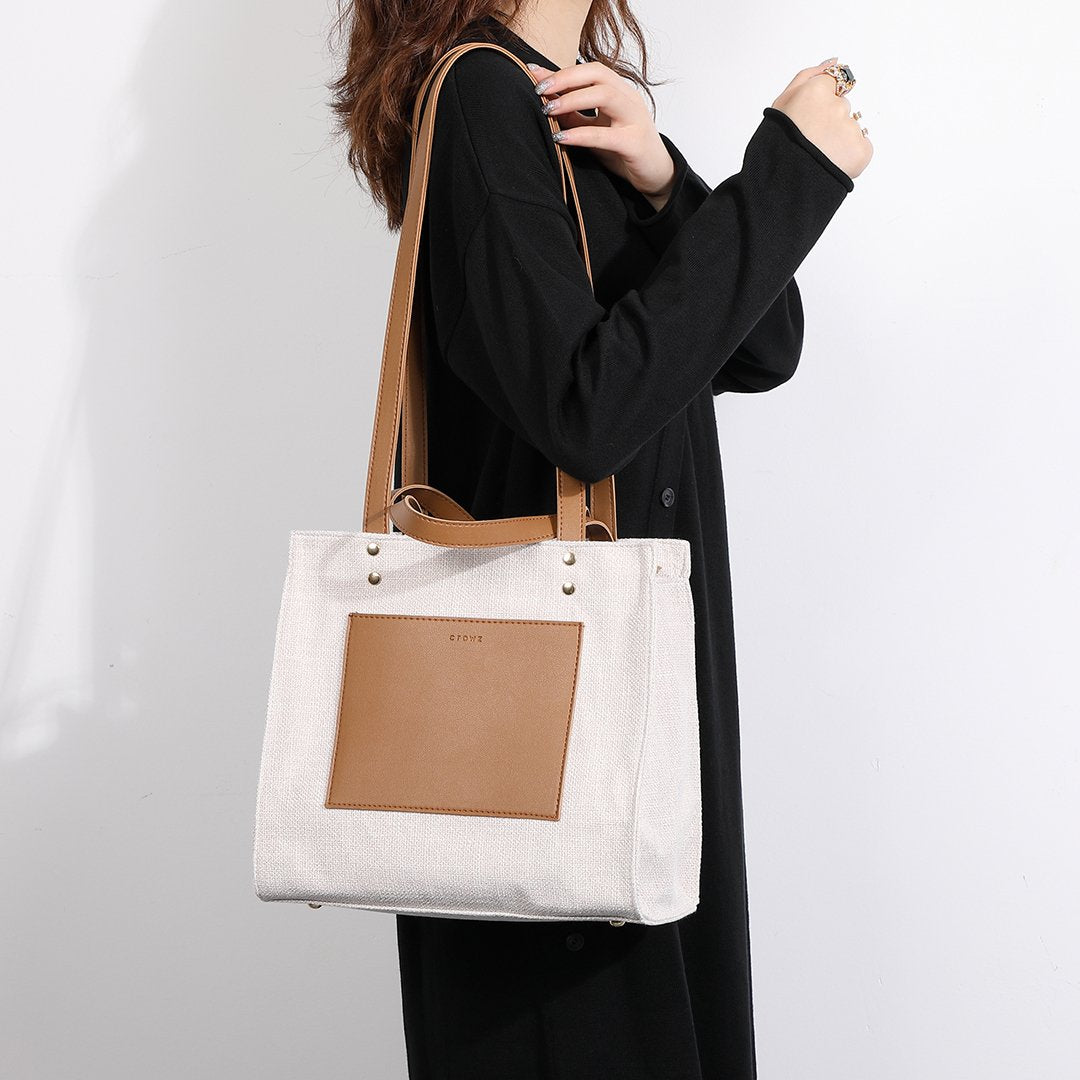 PU leather front pocket canvas tote