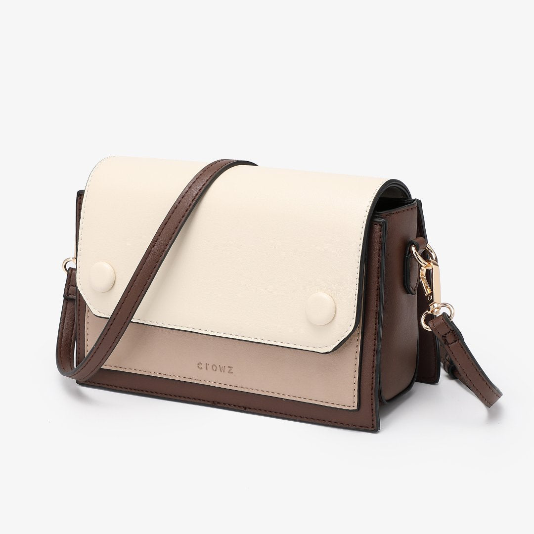 Studded colourblock PU leather crossbody bag
