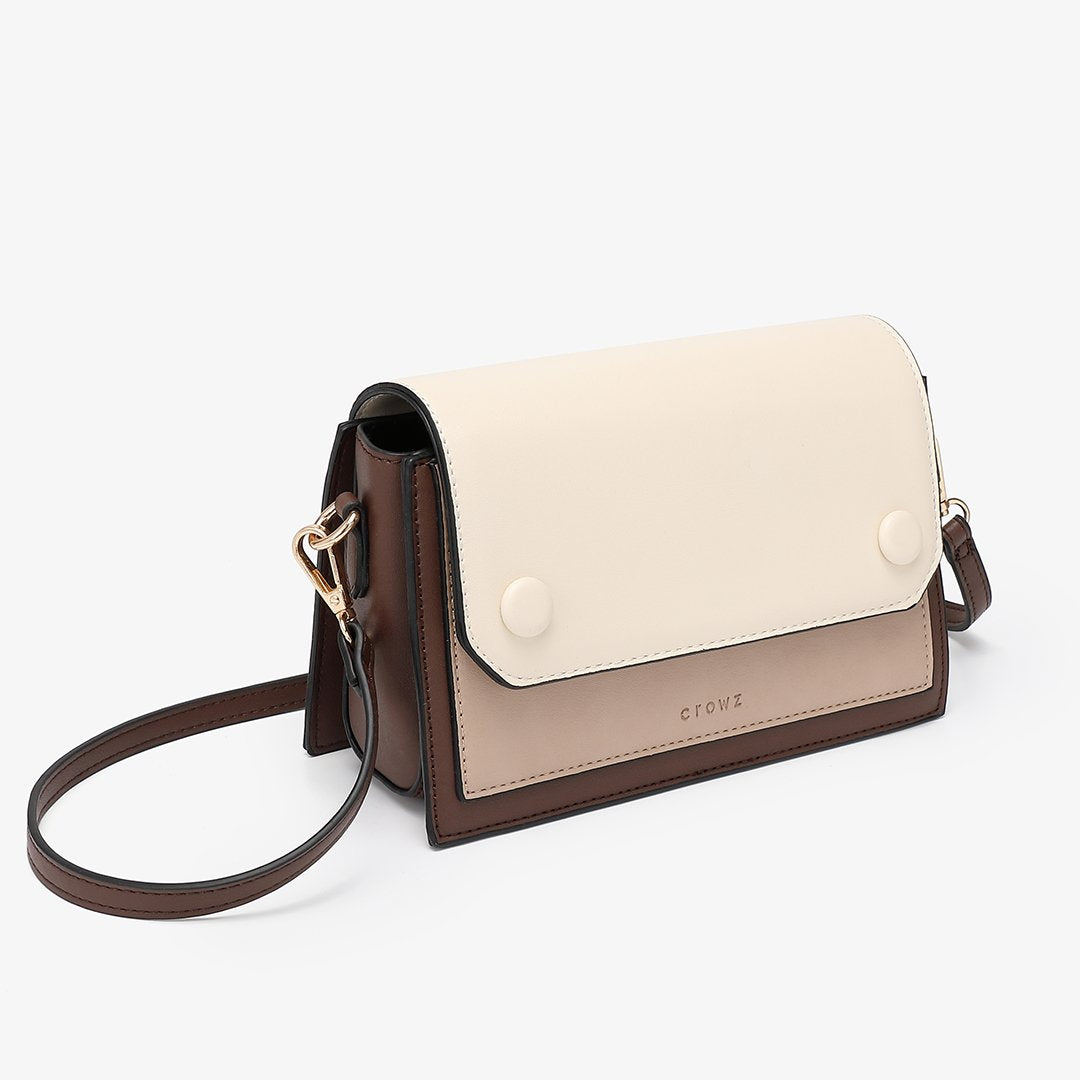 Studded colourblock PU leather crossbody bag