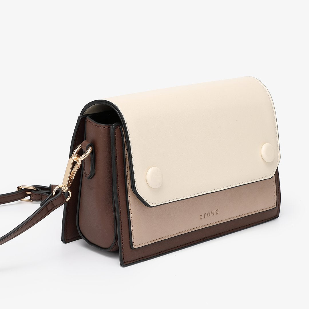 Studded colourblock PU leather crossbody bag