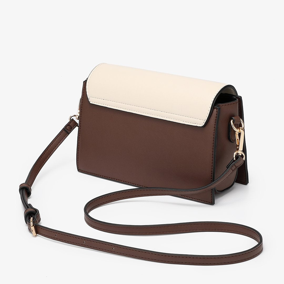 Studded colourblock PU leather crossbody bag