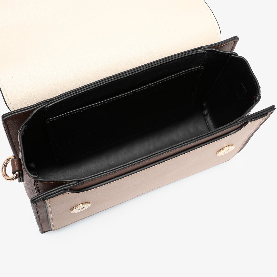 Studded colourblock PU leather crossbody bag