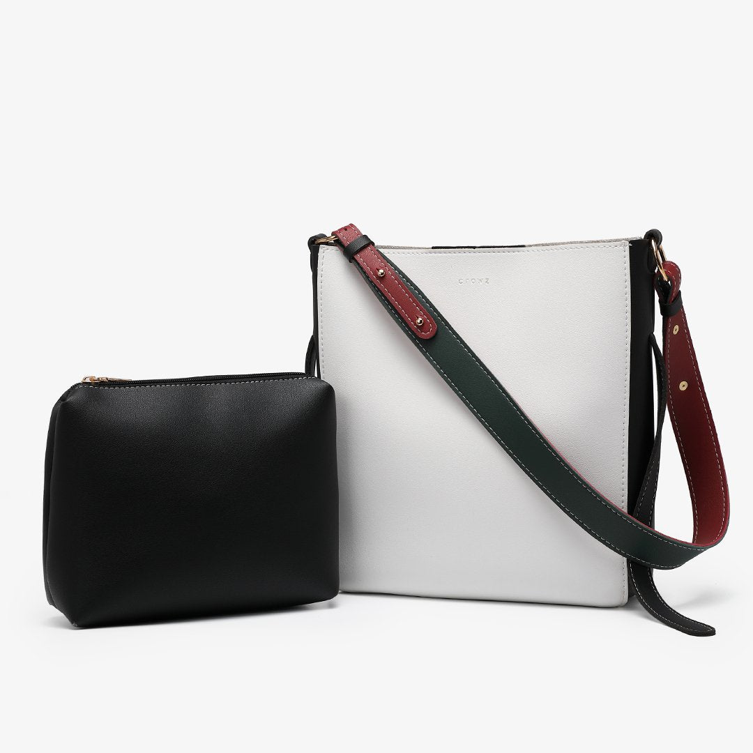 Colourblock PU leather 2-in-1 crossbody bag