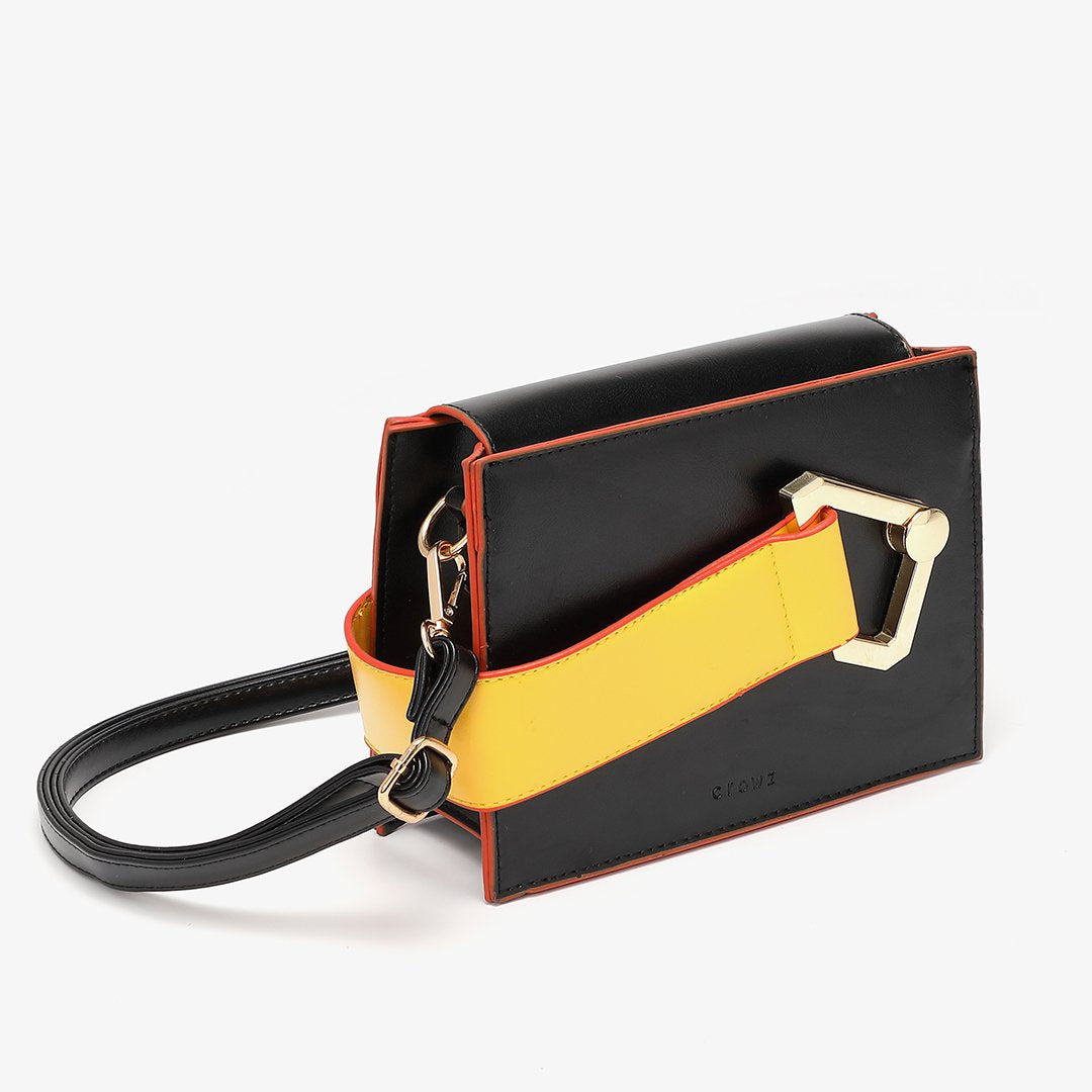 Colourblock handle boxy PU leather bag