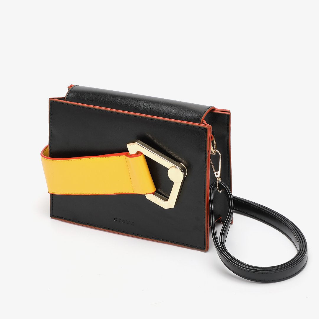 Colourblock handle boxy PU leather bag